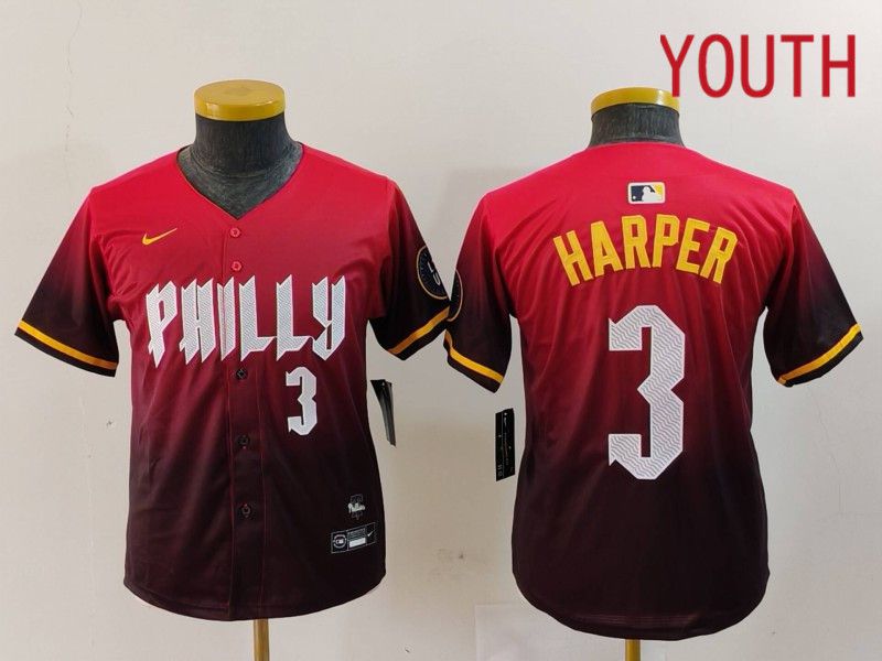 Youth Philadelphia Phillies #3 Harper Red City Edition 2024 Nike MLB Jersey style 4